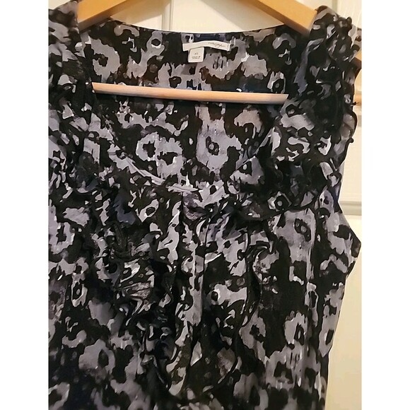 Halogen Womens XS Top Sleevless Ruffle Black Gray Summer Blouse - Picture 2 of 8